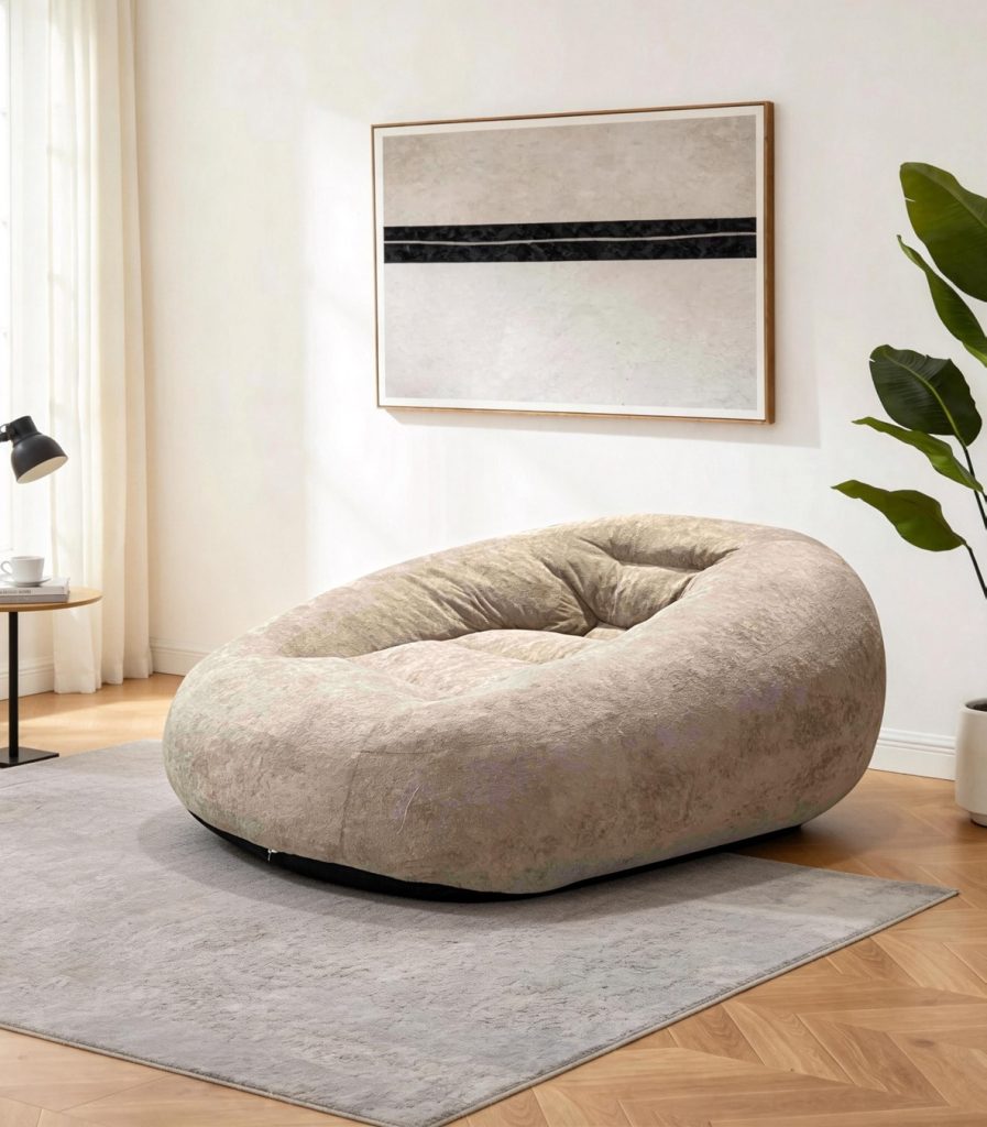 Compression Sofa – Beige Boucle Round Armchair