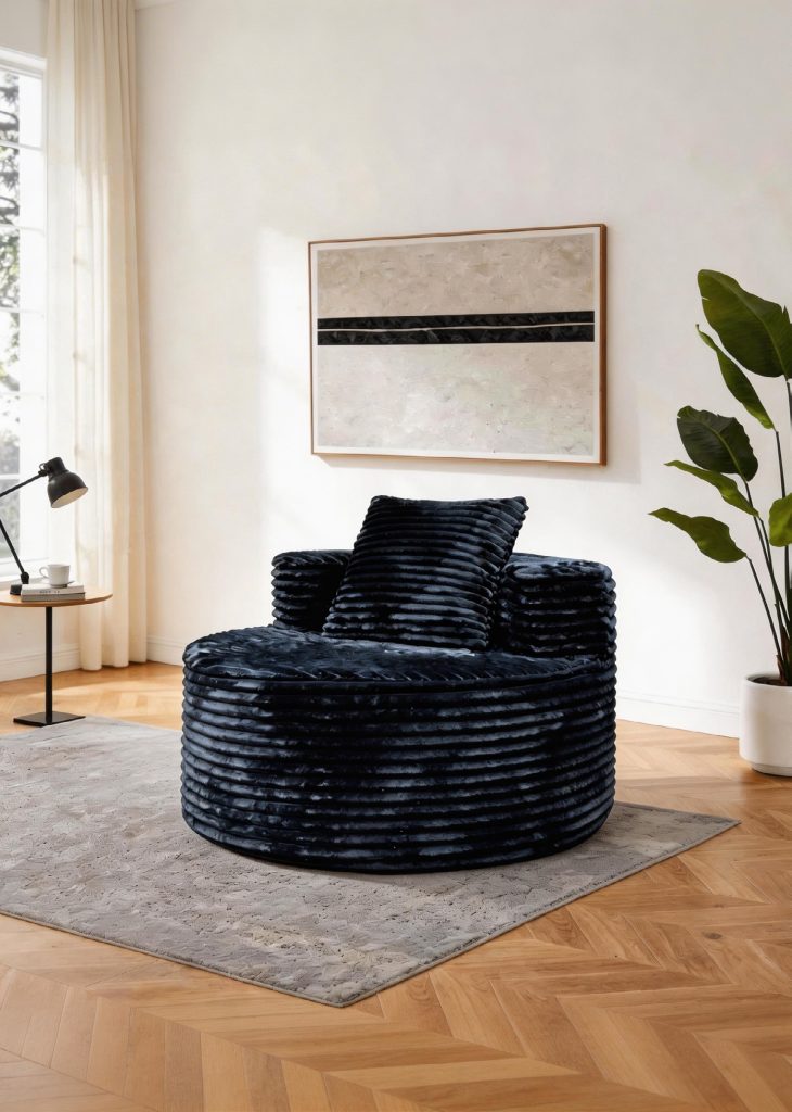 Compression Sofa – Navy Ribbed Barrel Armchair