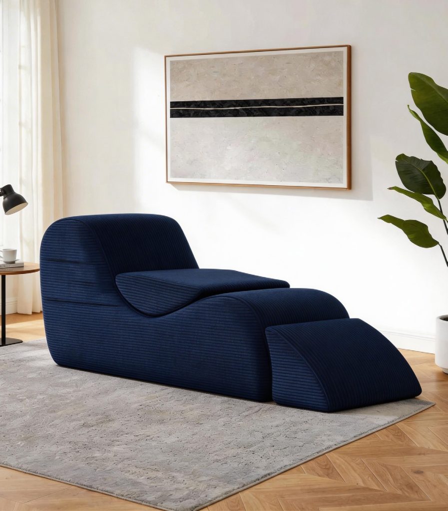 Compression Sofa – Navy Chaise with Ottoman