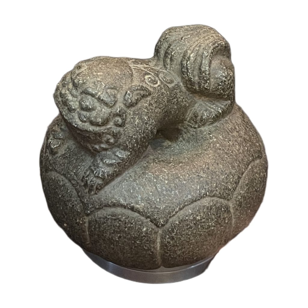 Carved Stone Cub on Lotus Bud Base