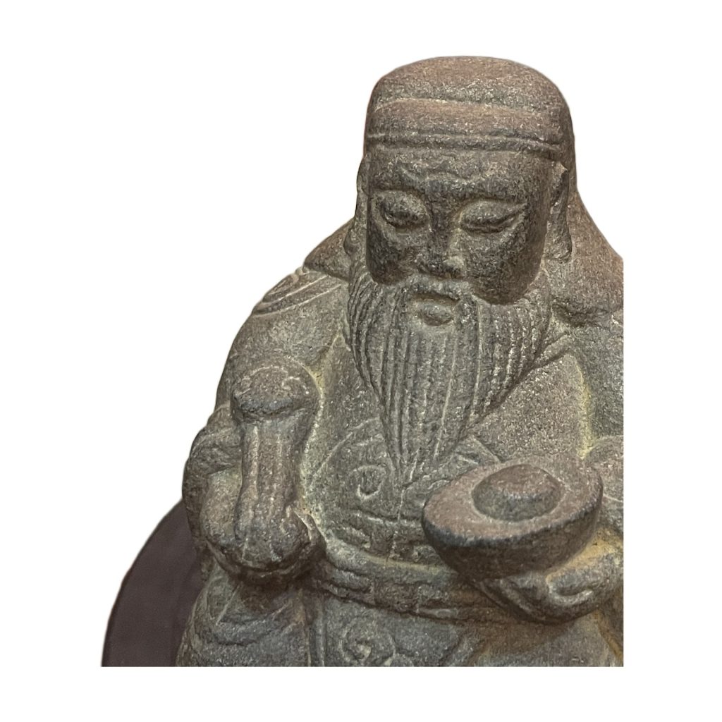 Carved Stone Seated Elder in Relief Panel