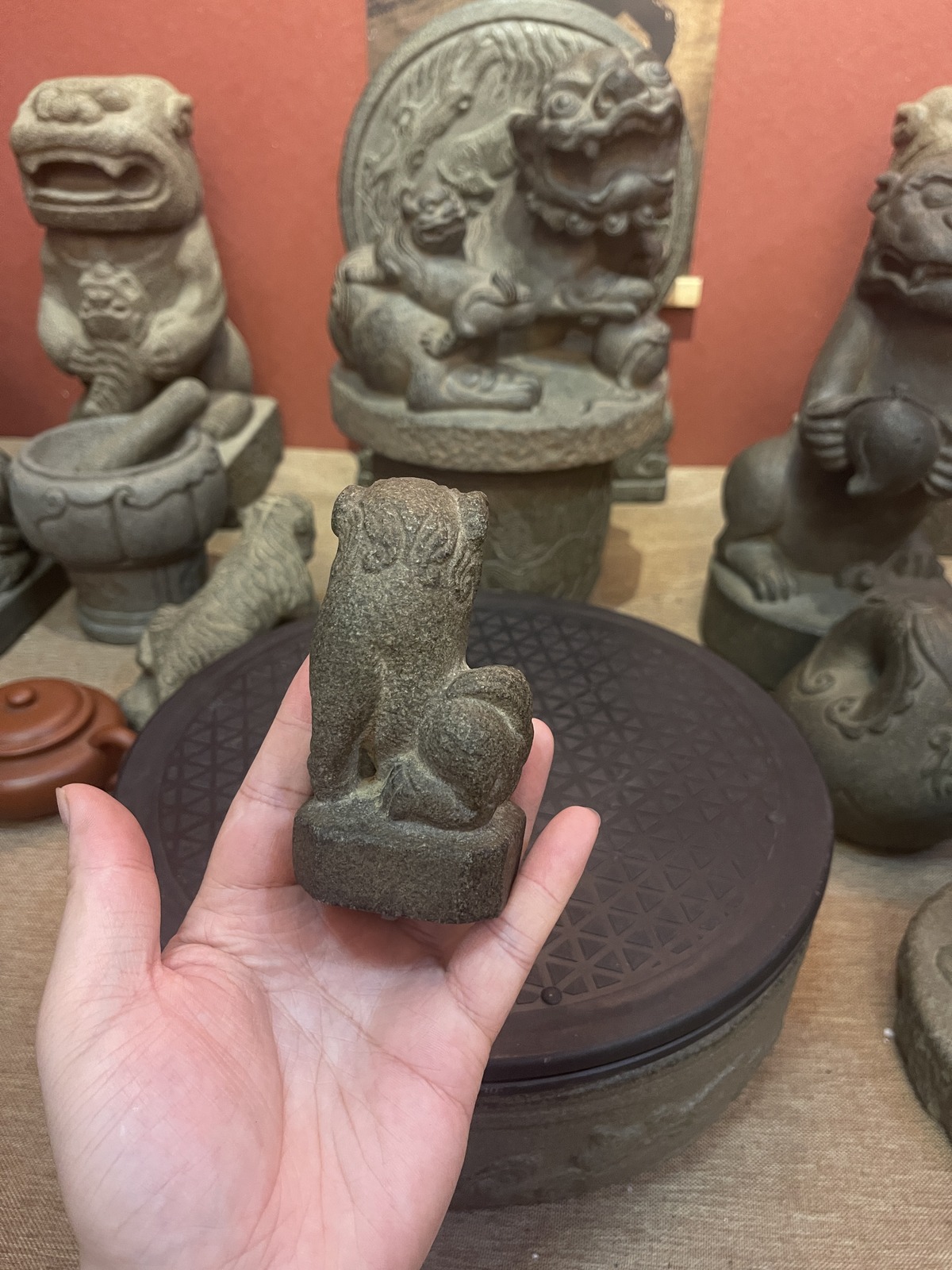 Small Carved Stone Guardian Lion