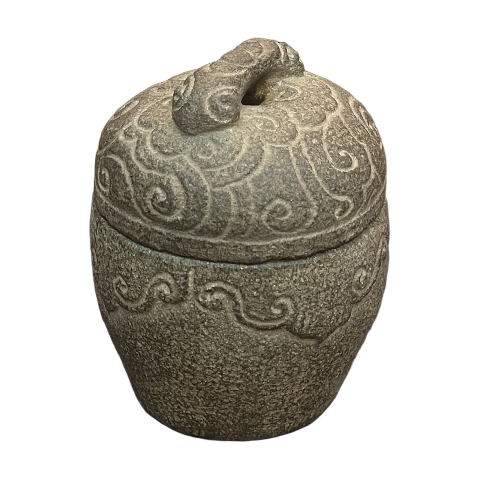 Carved Stone Lidded Jar with Cloud Scrolls