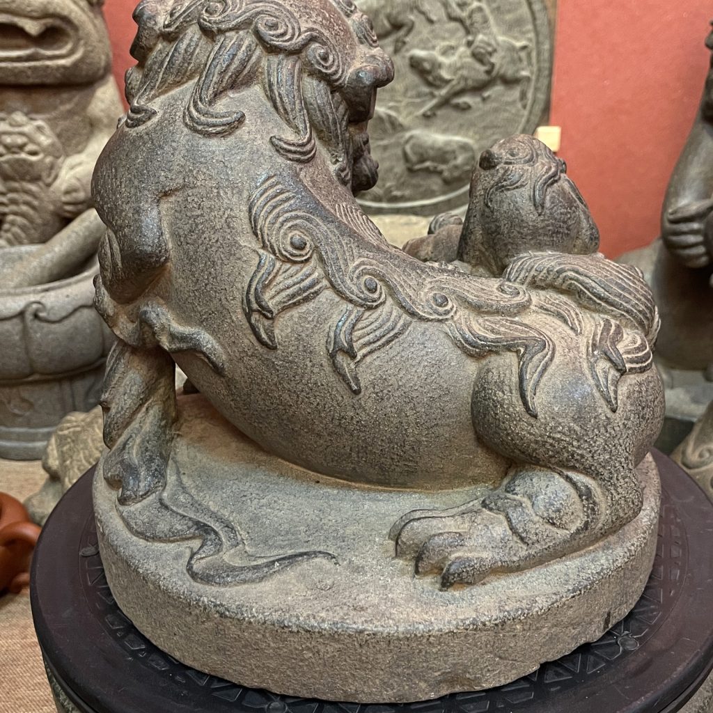 Carved Stone Lioness with Cub