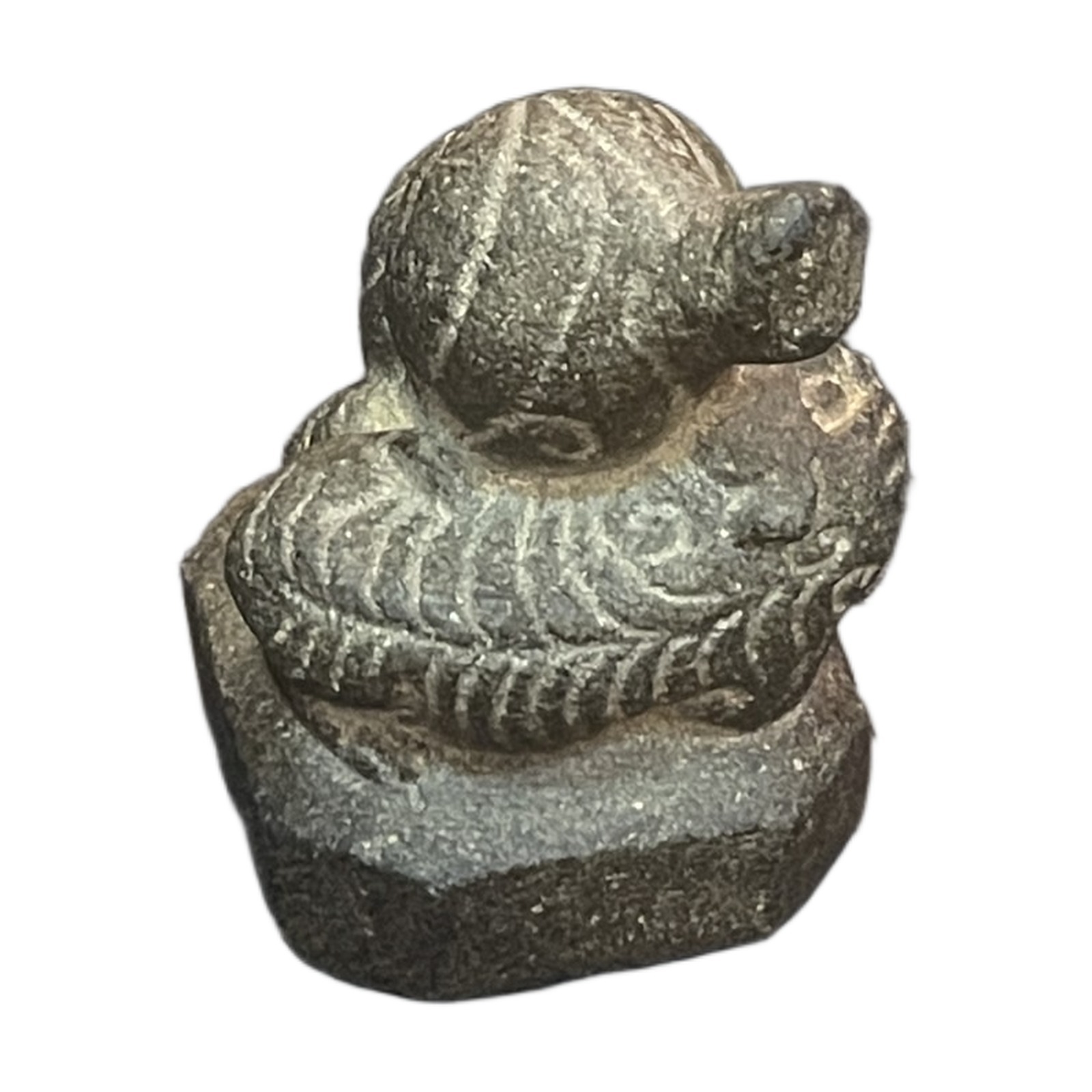 Carved Stone Reclining Beast on Integral Base