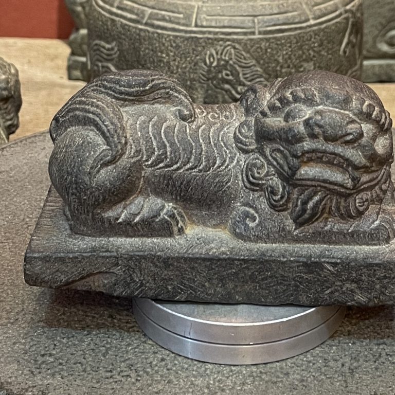 Carved Stone Reclining Lion on Rectangular Base