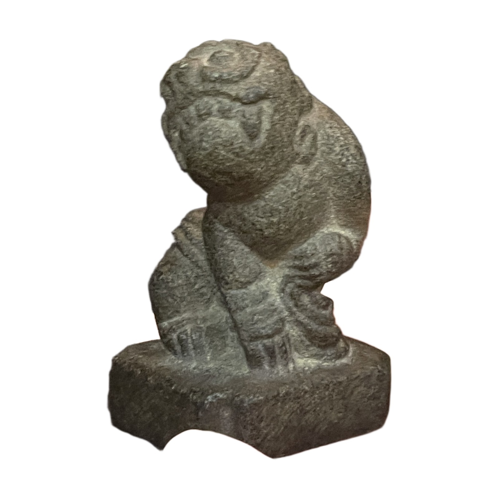 Carved Stone Seated Beast with Curled Tail