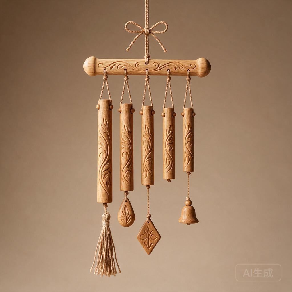 Carved Wood Wind Chime Hanging