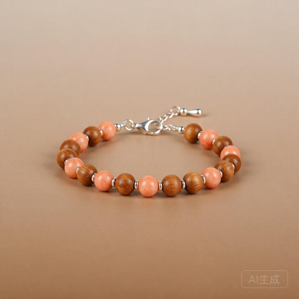 Coral & Wood Bead Bracelet