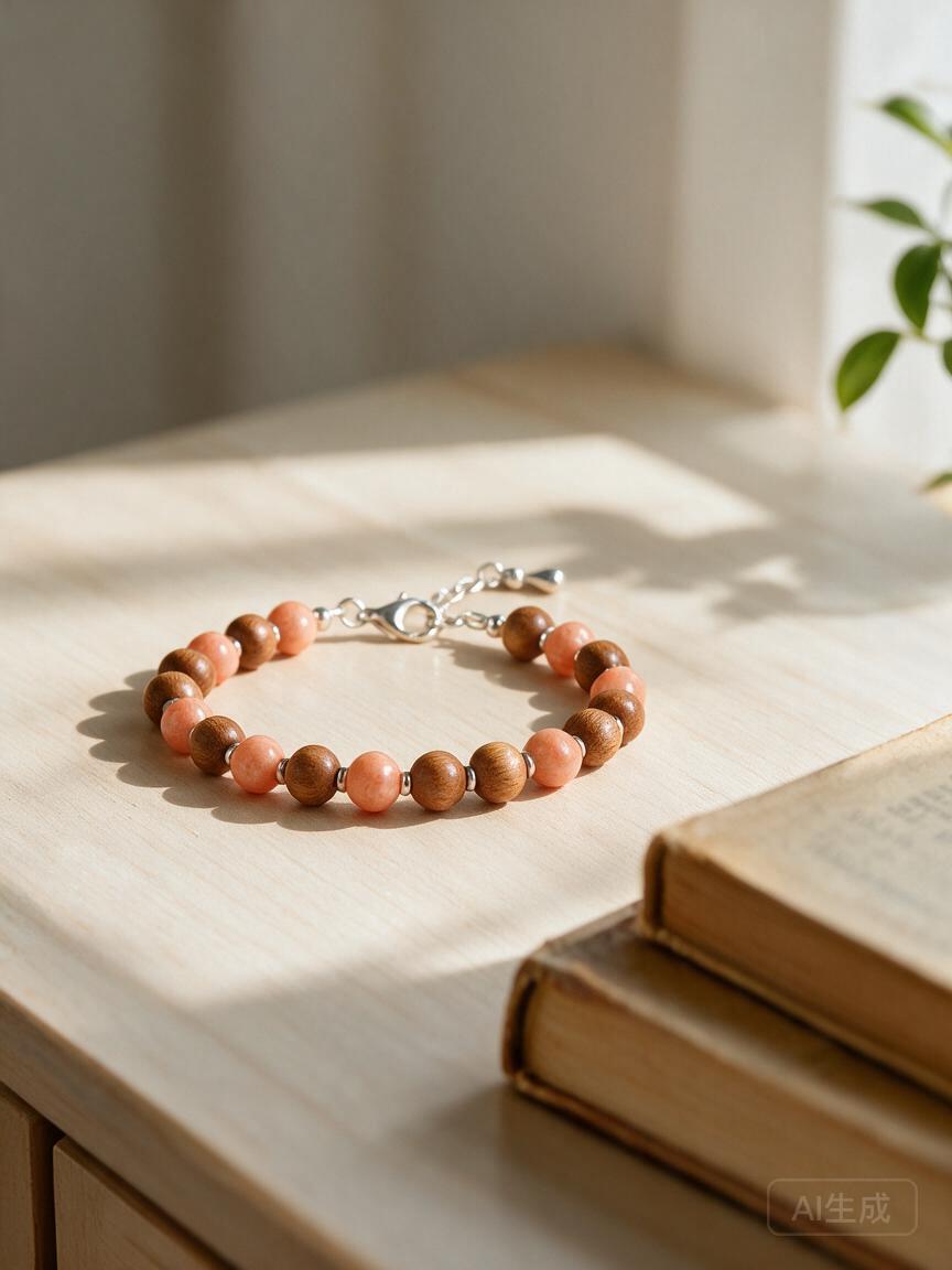 Coral & Wood Bead Bracelet - Image 3