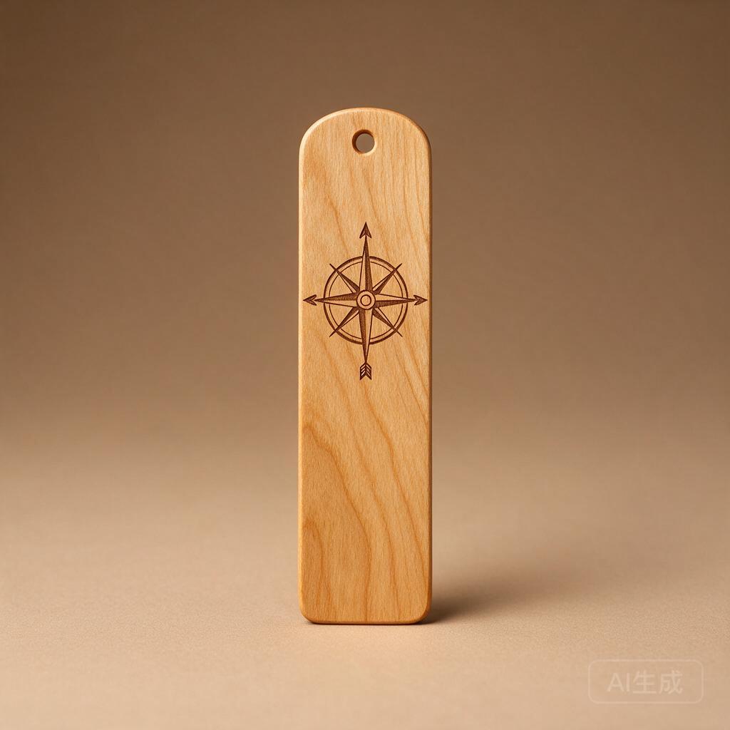 Engraved Compass Wood Bookmark