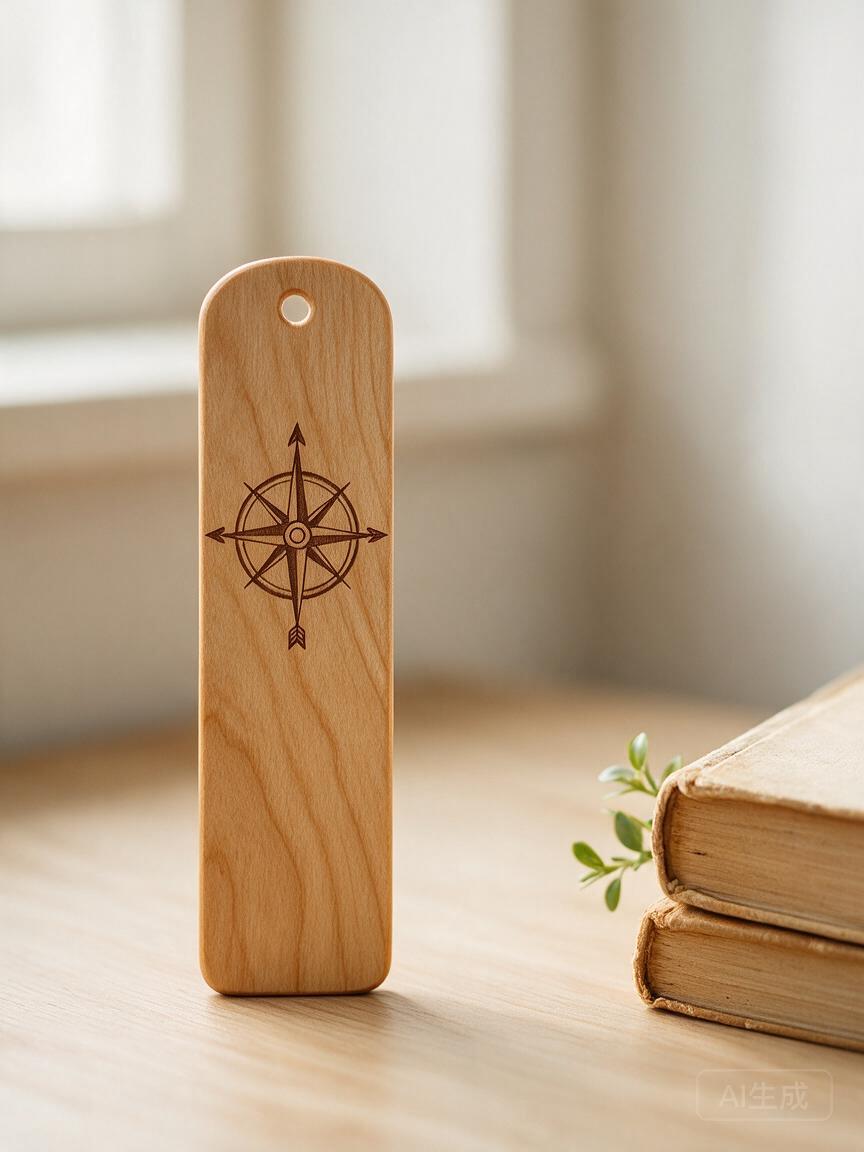 Engraved Compass Wood Bookmark - Image 3
