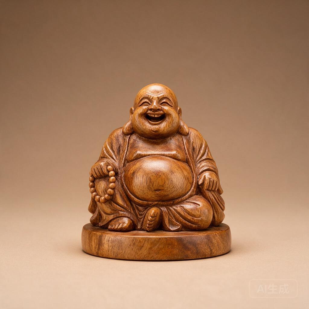Laughing Buddha Wood Figurine