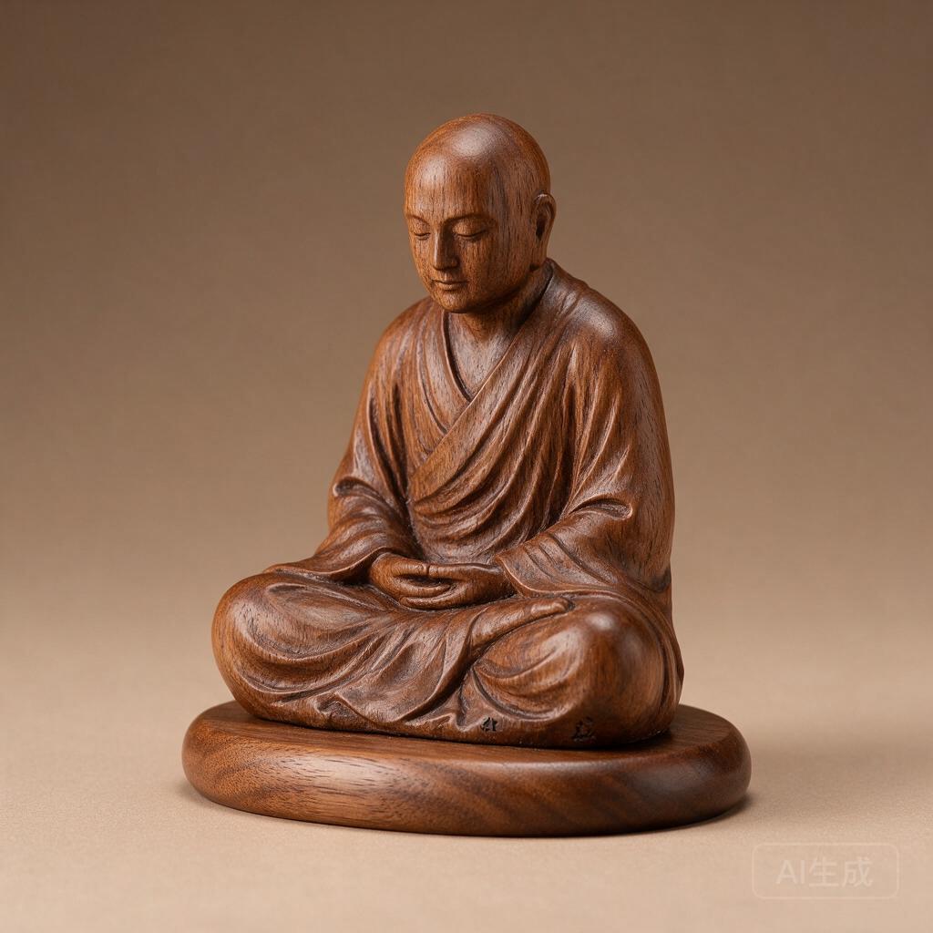 Meditating Monk Wood Sculpture