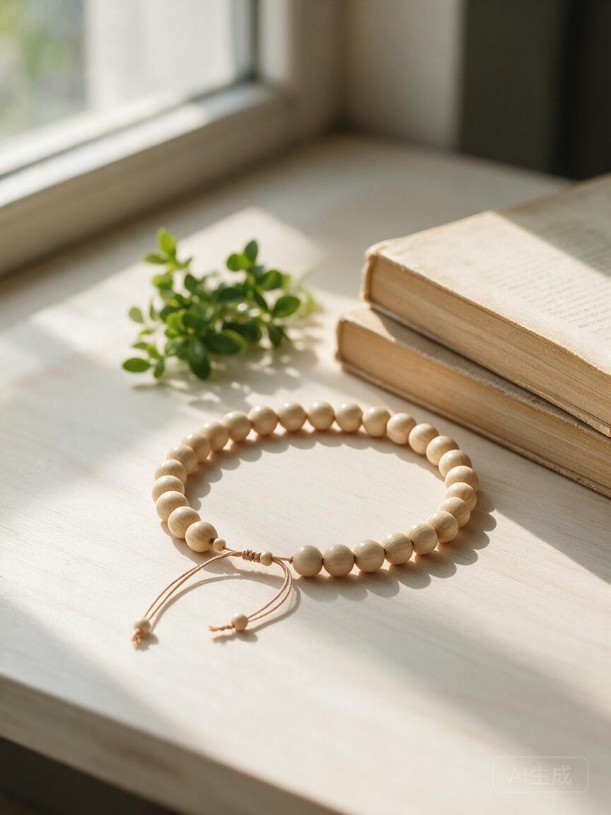 White Sandalwood Bead Necklace - Image 3