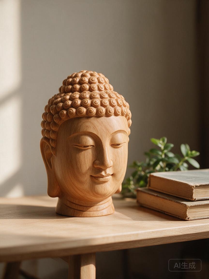 Wooden Buddha Head Carving - Image 3