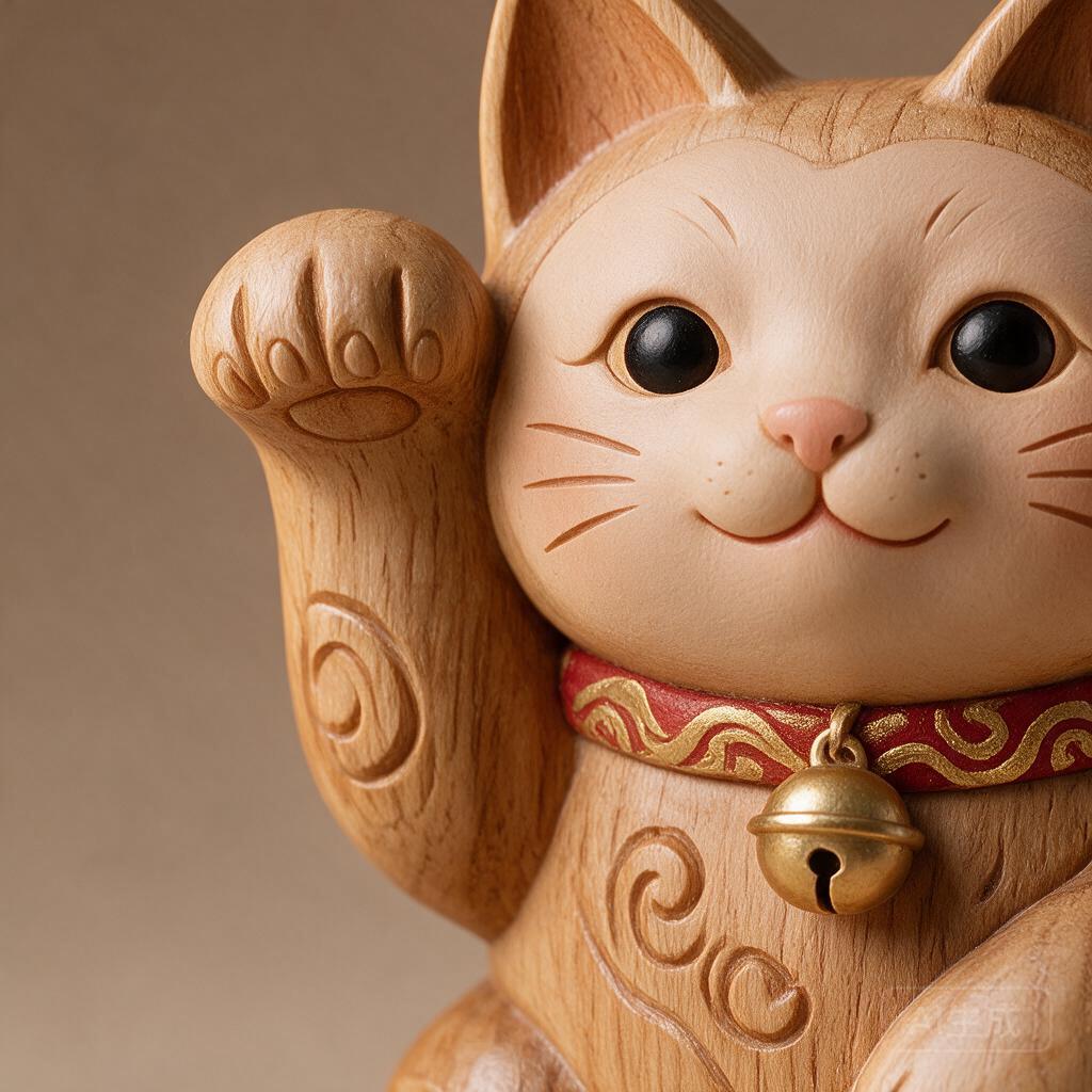 Wooden Lucky Cat Figurine - Image 2