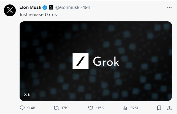 马斯克旗下xAI发布AI大模型产品“Grok” 可从推特获取信息