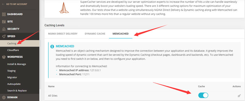 开启Memcached